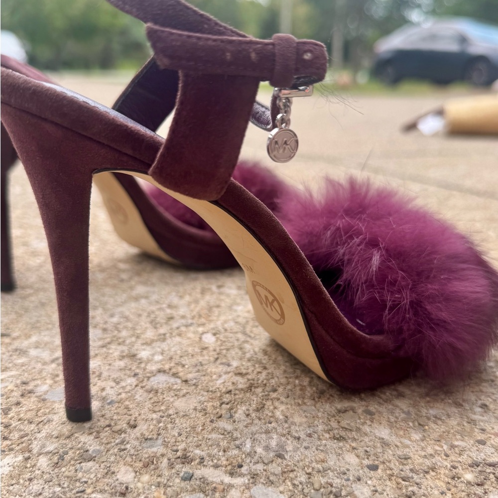 Michael Kors Burgundy Heels with Fluffy Detail - Picture 6 of 13